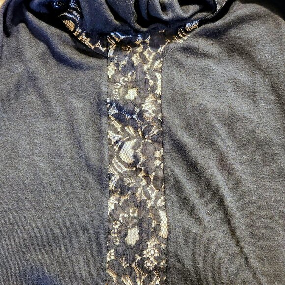Ann Taylor Petite sz MP Black Lace Insert Bow Tie Back Top Blouse Sweater - Picture 7 of 16